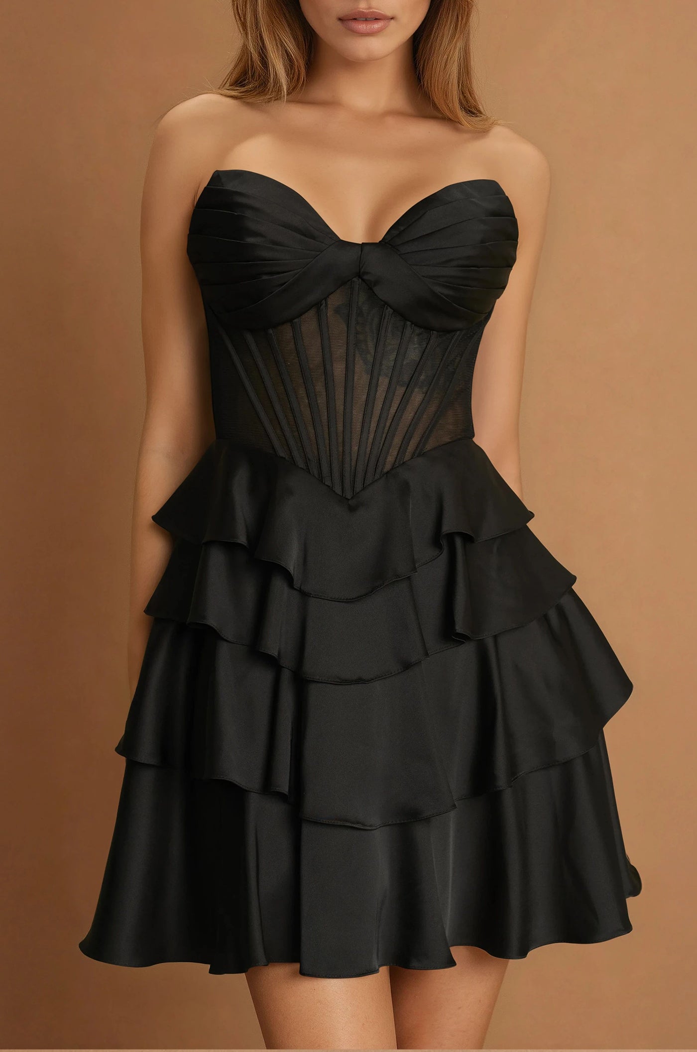 Mini Homecoming Formal Tiered Skirt Cocktail Dress