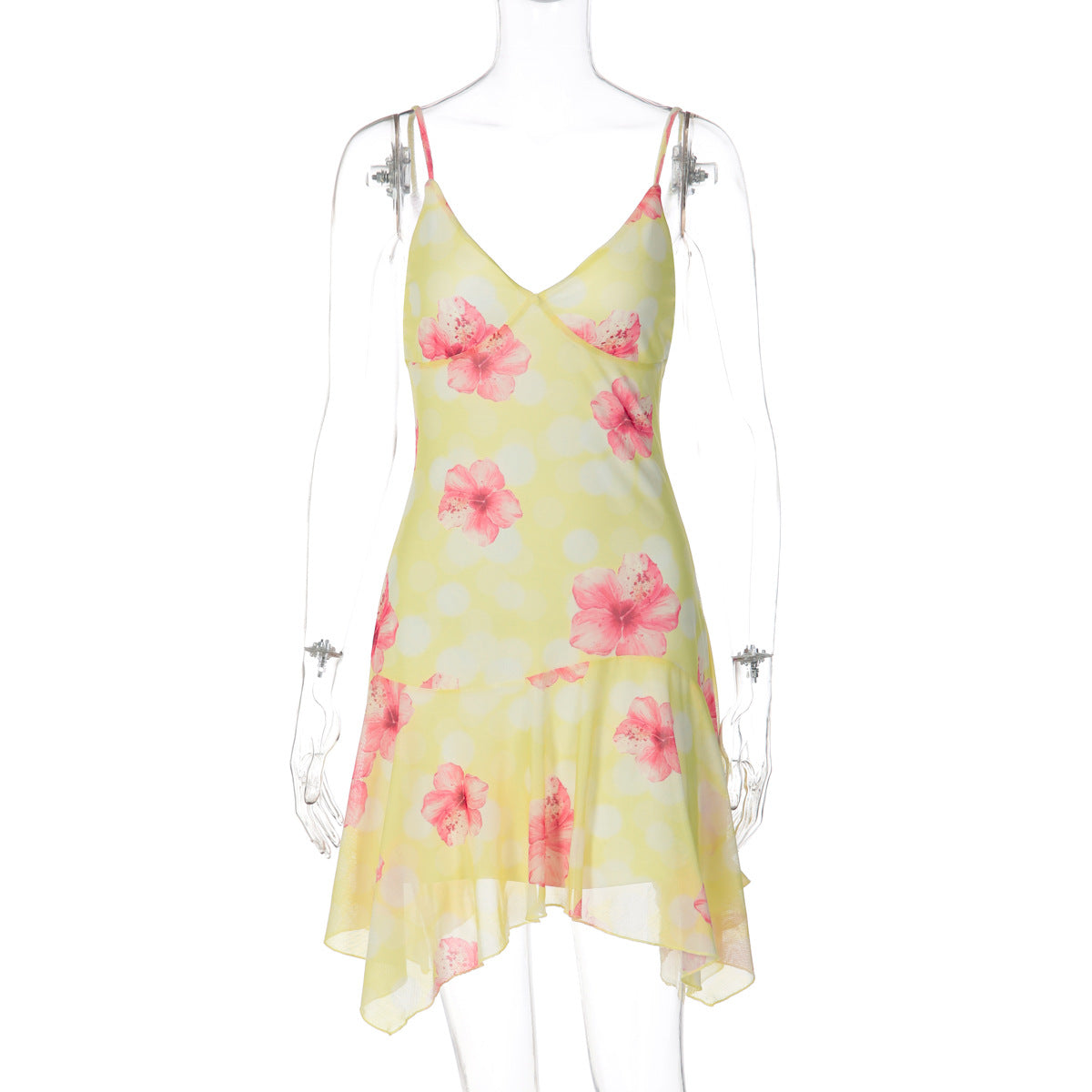 Robe d'été pour femme - Coupe ajustée - Sexy - Col plongeant - Imprimé jeune - Bretelles - Dos nu