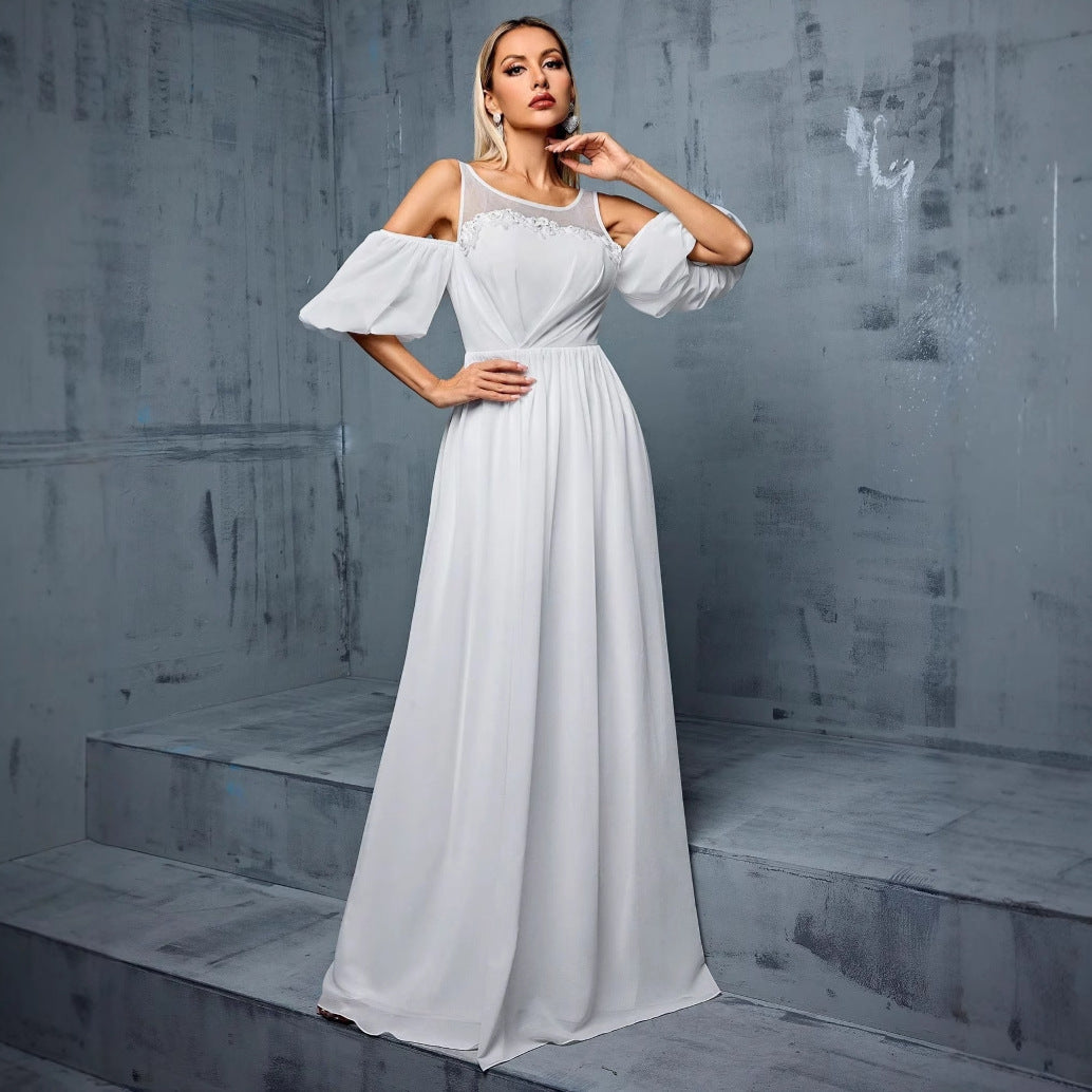 Half Sleeve A-Line Wedding Gown