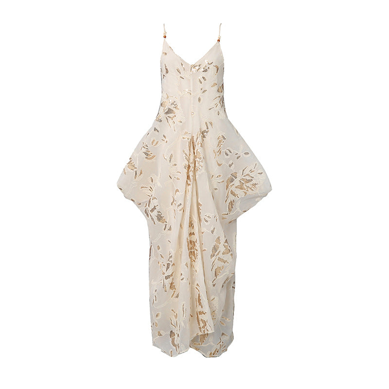 Robe de vacances sans manches à décolleté plongeant en V, avec bretelles et taille cintrée à basque pour femme
