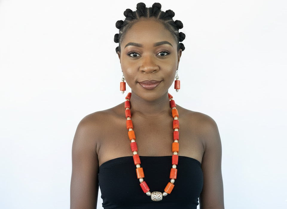 Royal West African Coral Bead Statement Necklace – handcrafted African coral bead jewelry
