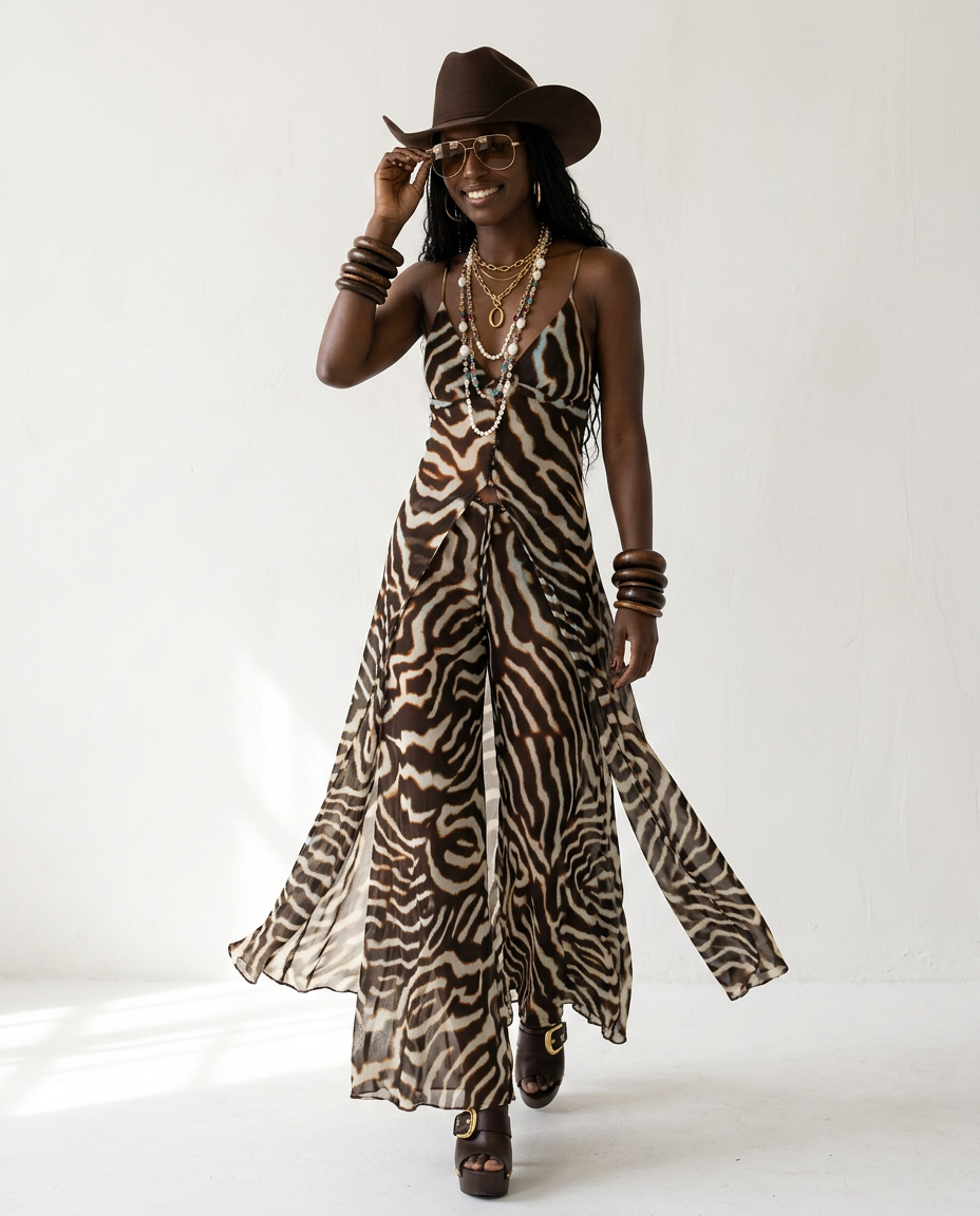 Wild Heart Striped Chiffon Two-Piece Set