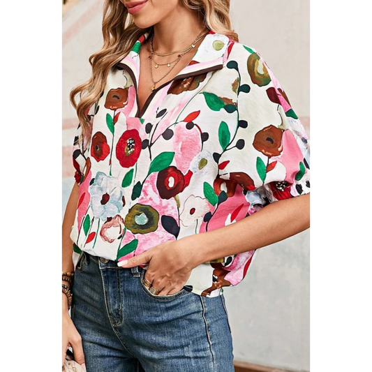 Delicate Floral Puff Sleeve Blouse