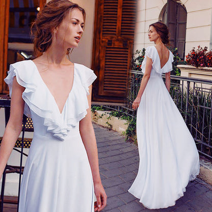 Deep V Neck Backless Wedding Dress