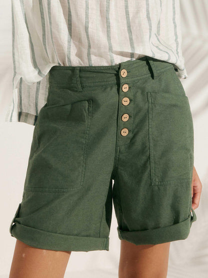 Linen Button-Fly Quarter Shorts LUCY