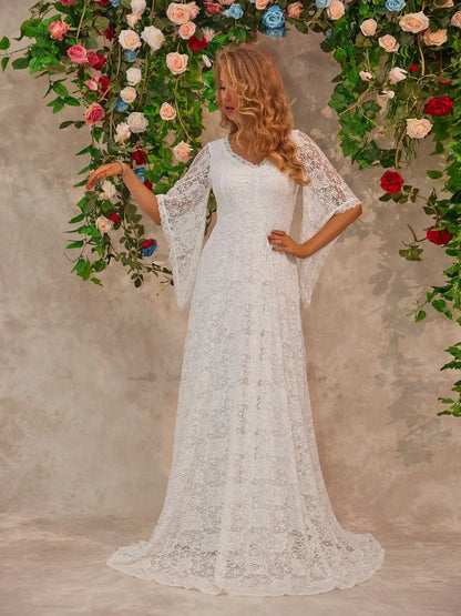Bell Sleeve Lace Wedding Gown