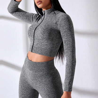 Seamless Yoga Clothes Zipper Tight Long Sleeve High Top Sports Workout Clothes Suit