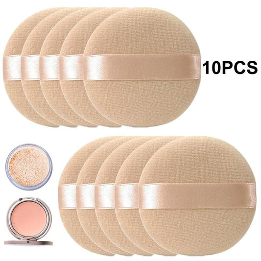 10pcs Houppette de Maquillage Professionnelle Ronde Souple Portative pour Poudre Visage et Corps et Éponge de Maquillage pour Fond de Teint Liquide