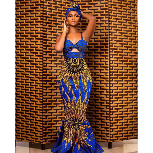 Women Clothes Popular African Digital Printing Dress Fishtail Hanging Dress Women