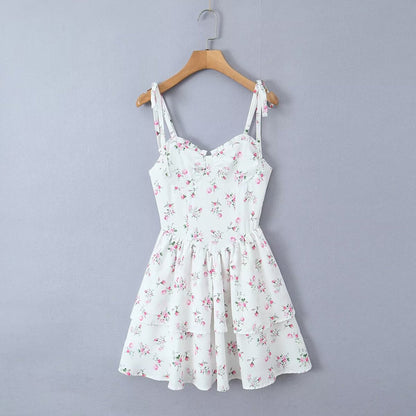 Robe d'été blanche à fleurs pour femmes, sexy, taille ajustée, flatteuse, robe bouffante