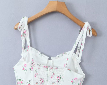 Robe d'été blanche à fleurs pour femmes, sexy, taille ajustée, flatteuse, robe bouffante