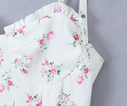 Robe d'été blanche à fleurs pour femmes, sexy, taille ajustée, flatteuse, robe bouffante