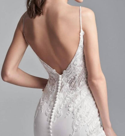 Bracken V Neck Lace Sleeve Wedding Dress