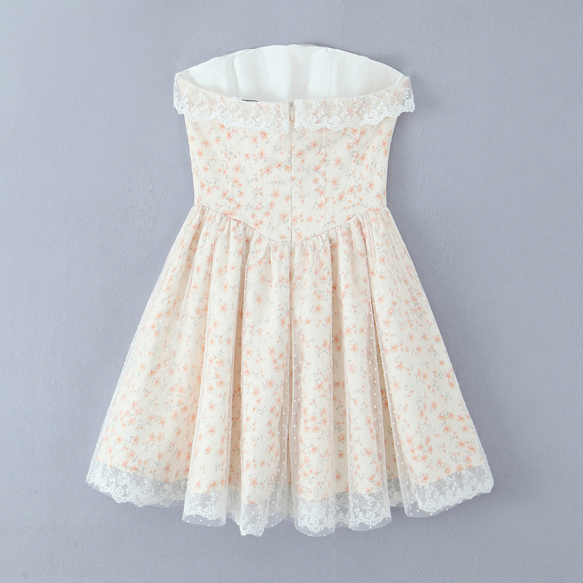 Robe Bustier Slim Effet Bouffant, Couleur Photo Contrôlée, avec Laçage Floral à la Taille