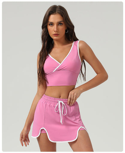 Summer Sports Casual Suit Running Exercise Vest Short Skirt Golf Suit Badminton Tennis Women