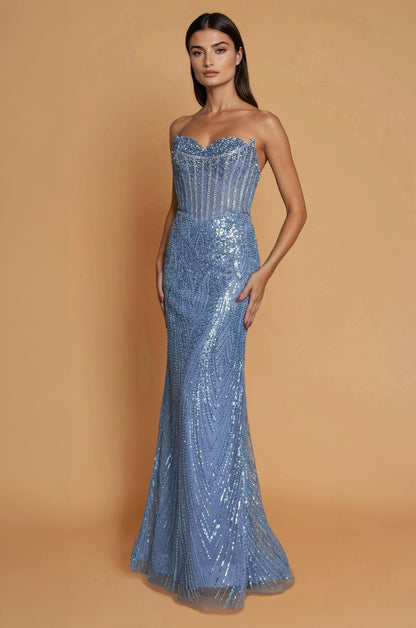 Floor Length Beaded Formal Mermaid Corset Bodice Evening Dress