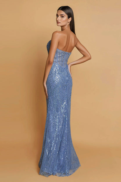 Floor Length Beaded Formal Mermaid Corset Bodice Evening Dress