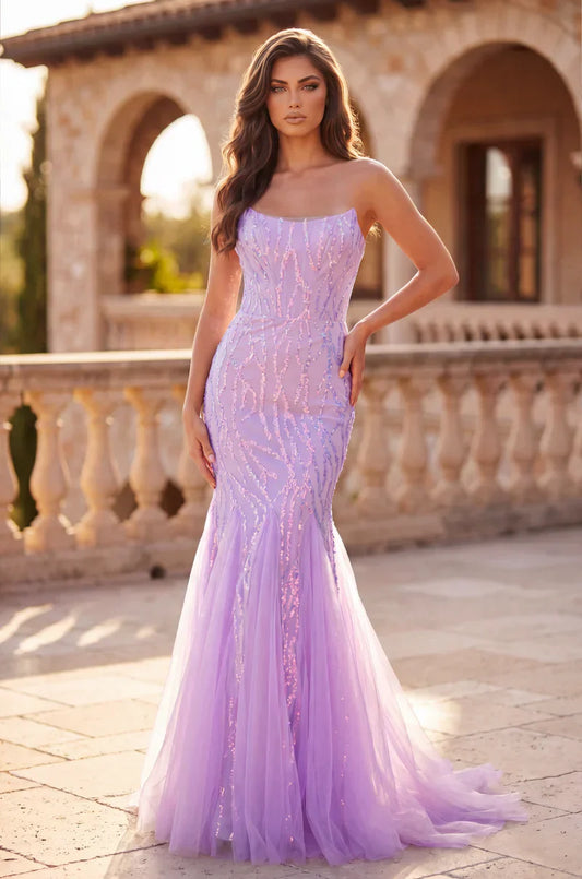 Long mermaid beaded formal evening dress for women