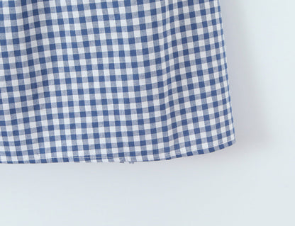 Women French Plaid Sweet Cute Bow Bandage Halterneck off Shoulder Tight Waist Slim Short Dress