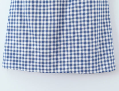 Women French Plaid Sweet Cute Bow Bandage Halterneck off Shoulder Tight Waist Slim Short Dress