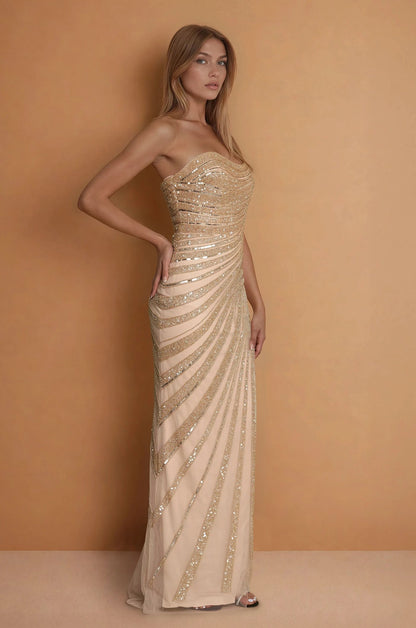 Fully Hand Embellished Gold Couture Dress