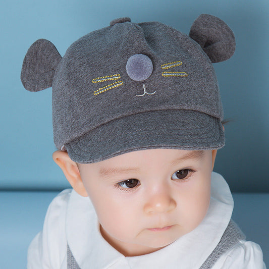 Chapeau de soleil en laine double face pour bébé avec oreilles de chat et boules de poils