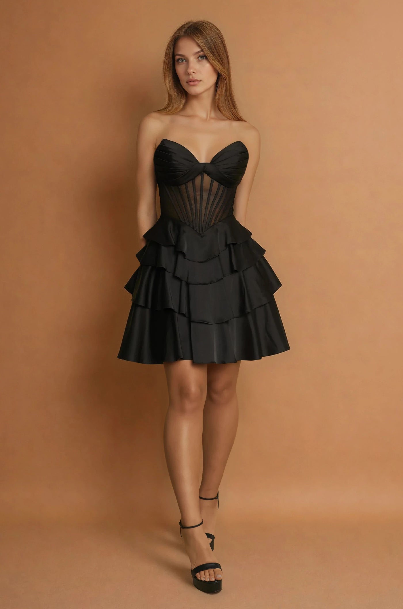 Mini Homecoming Formal Tiered Skirt Cocktail Dress
