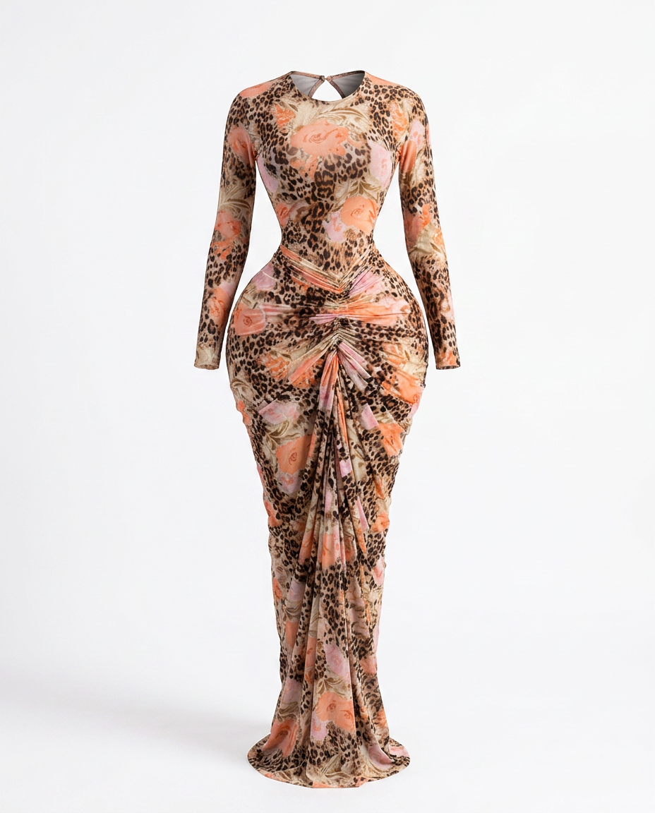 Vibrant Ruched Tie-Dye Maxi Dress