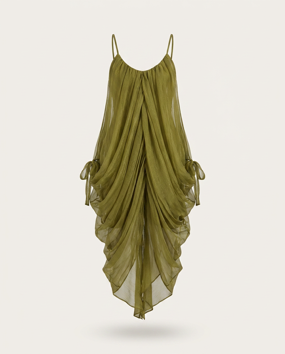 Liberated Sheer Draped Mini Dress