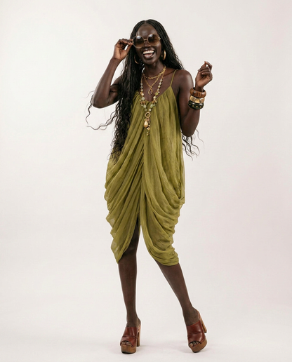 Liberated Sheer Draped Mini Dress