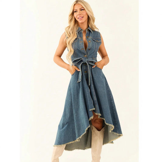 Robe midi femme en jean sans manches