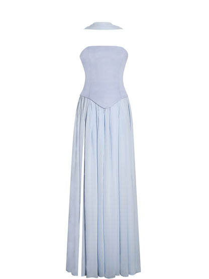 Qianna Baby Blue Peplum Top Drop Waist Chiffon Gown
