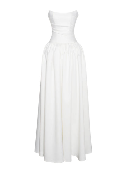 Umay White Drop Waist Satin Corset Bridal Gown