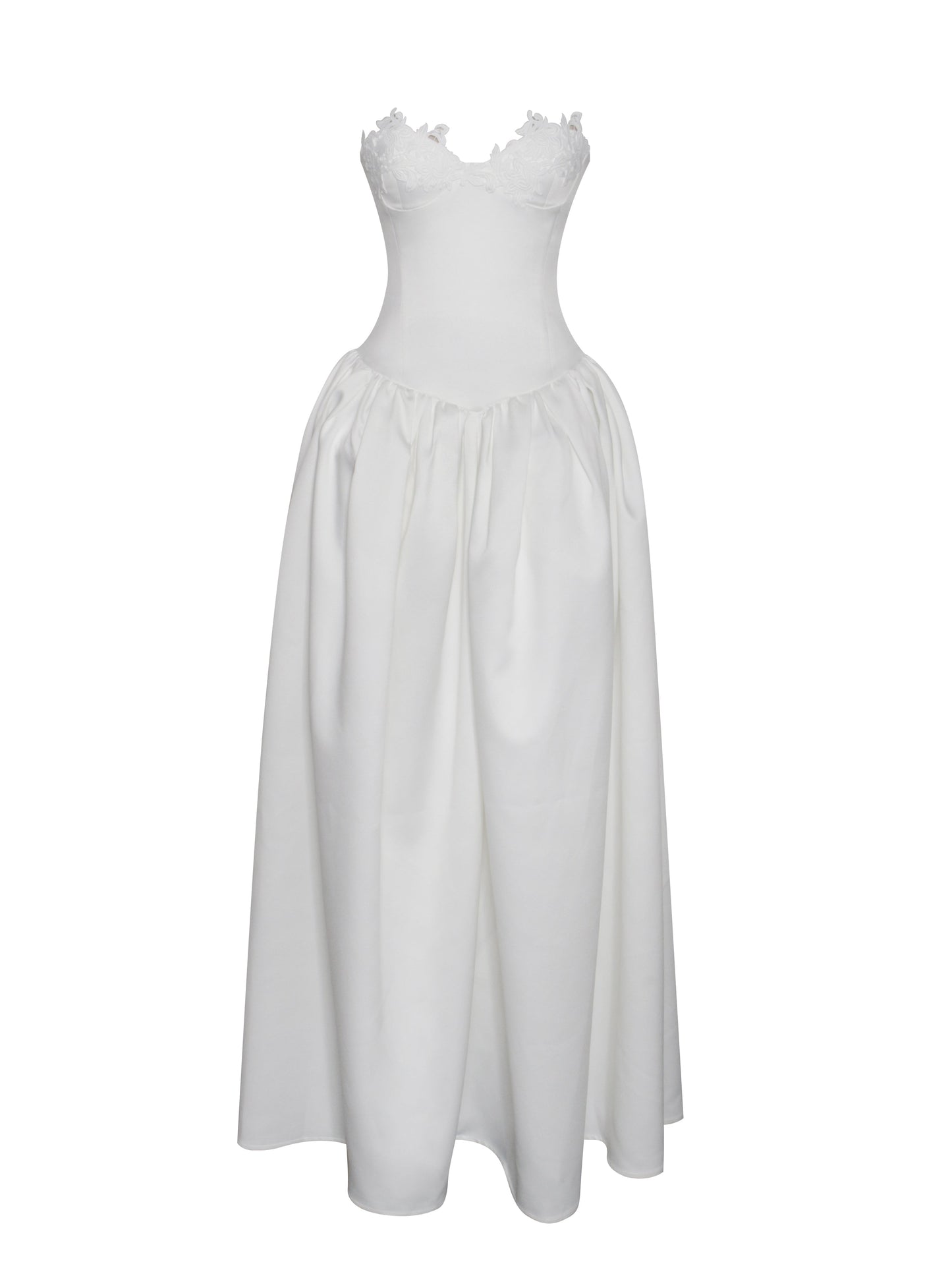 Naila Lace Trim Strapless Drop Waist Wedding Gown