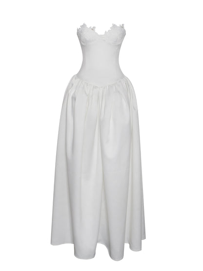 Naila Lace Trim Strapless Drop Waist Wedding Gown