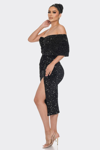 Sassy Shoulder Midi Dress