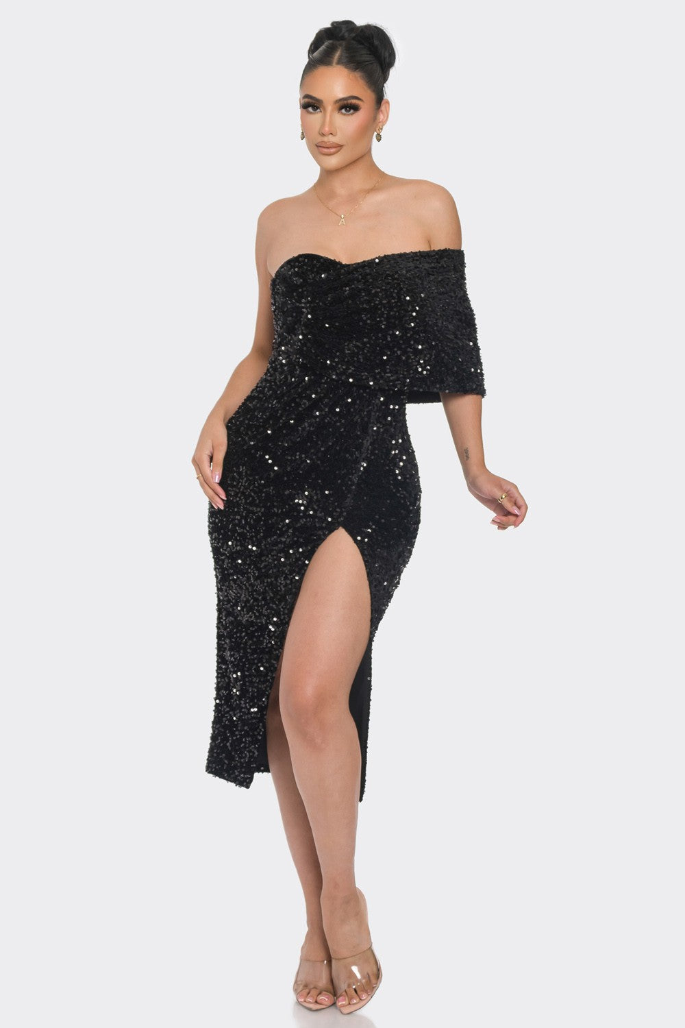 Sassy Shoulder Midi Dress