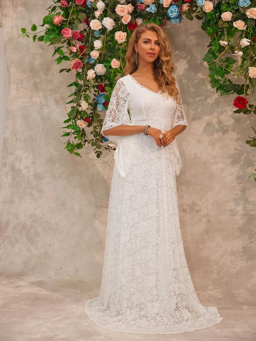 Bell Sleeve Lace Wedding Gown