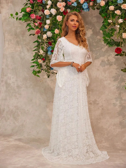 Bell Sleeve Lace Wedding Gown
