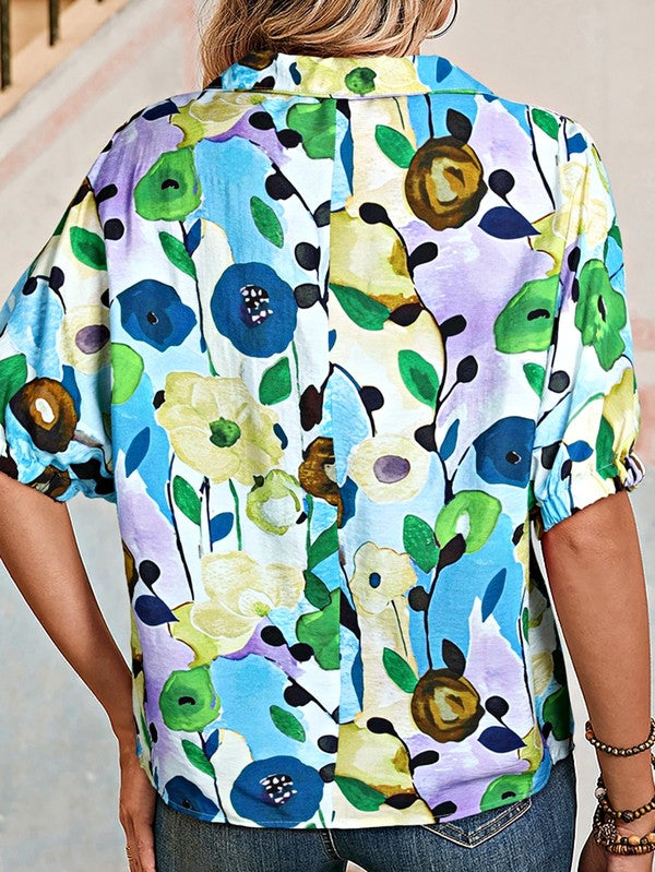 Delicate Floral Puff Sleeve Blouse
