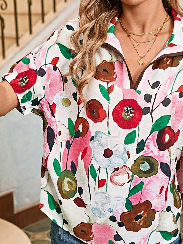 Delicate Floral Puff Sleeve Blouse