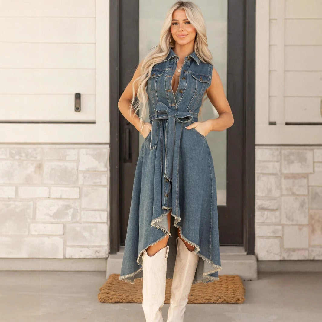 Robe midi femme en jean sans manches