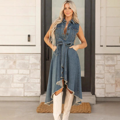 Robe midi femme en jean sans manches