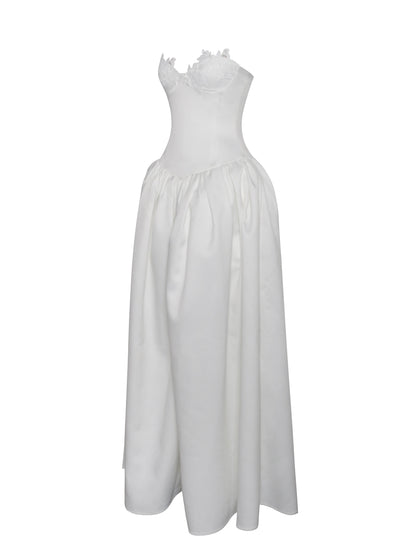 Naila Lace Trim Strapless Drop Waist Wedding Gown