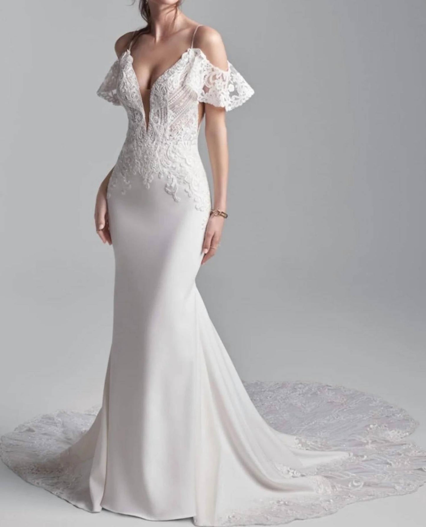 Bracken V Neck Lace Sleeve Wedding Dress
