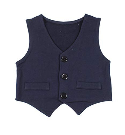 Little Gentlemen - Baby Boys Blue Romper, Pants, Vest and Hat 4-Piece Clothing Set