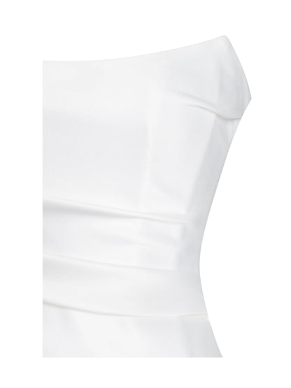 Umay White Drop Waist Satin Corset Bridal Gown