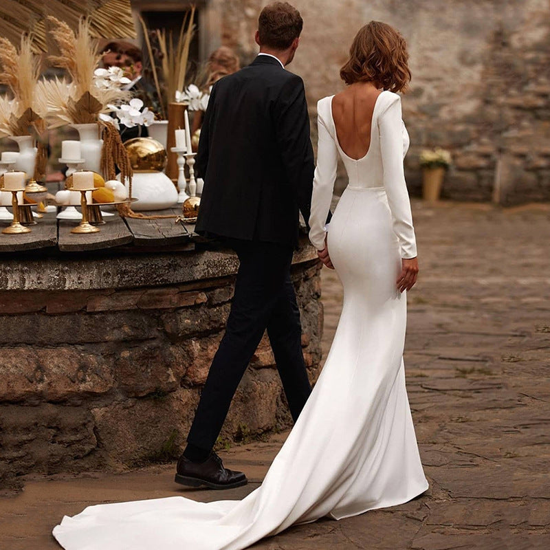Graceful White Satin Wedding Gown