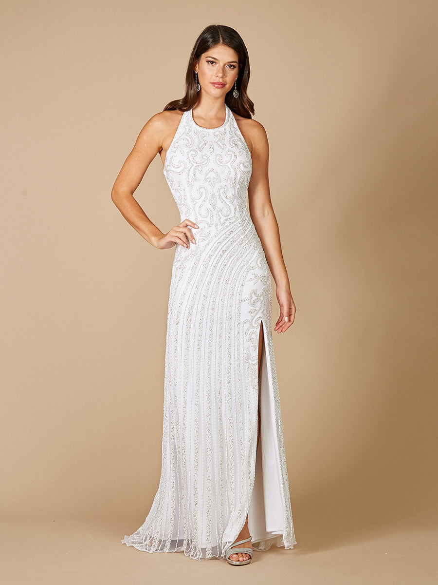 Beaded Wedding Dress with Halter Neck