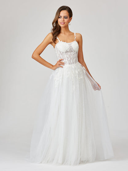 Sheer Bodice Lace Bridal Ballgown